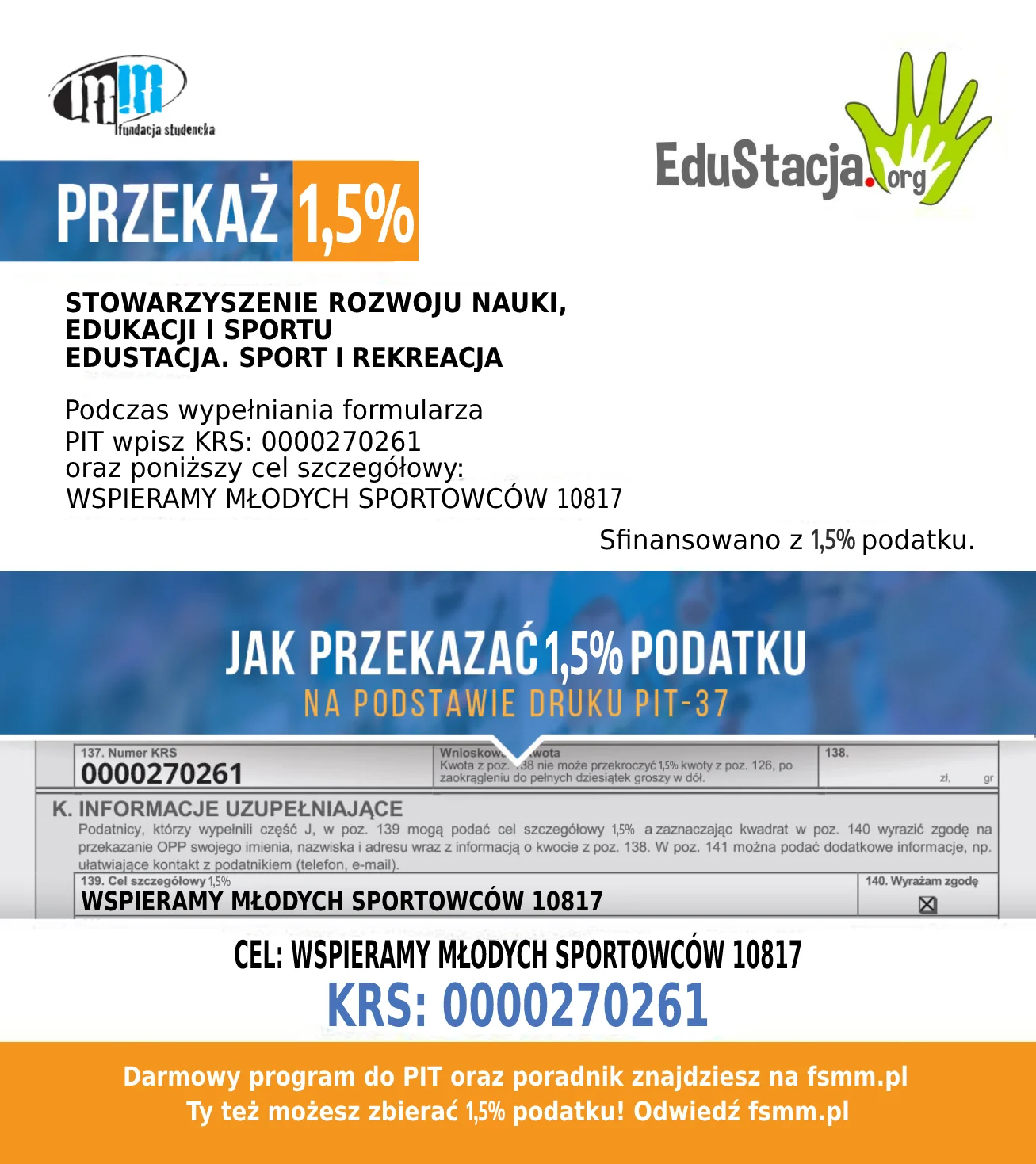 Ulotka informacyjna o darowiznach dla juniorów